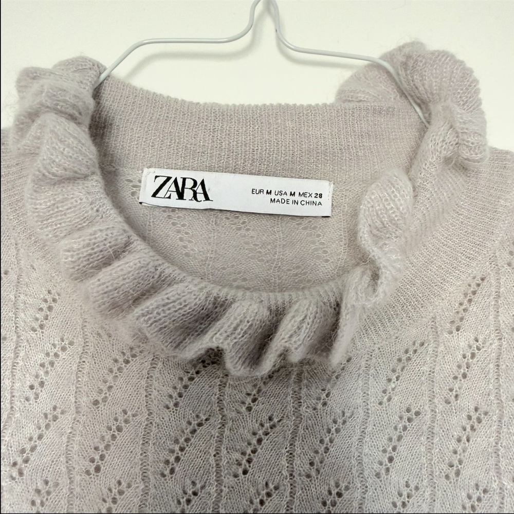 Zara Knit Wool Light Gray Ruffled Sweater - Picture 2 of 9